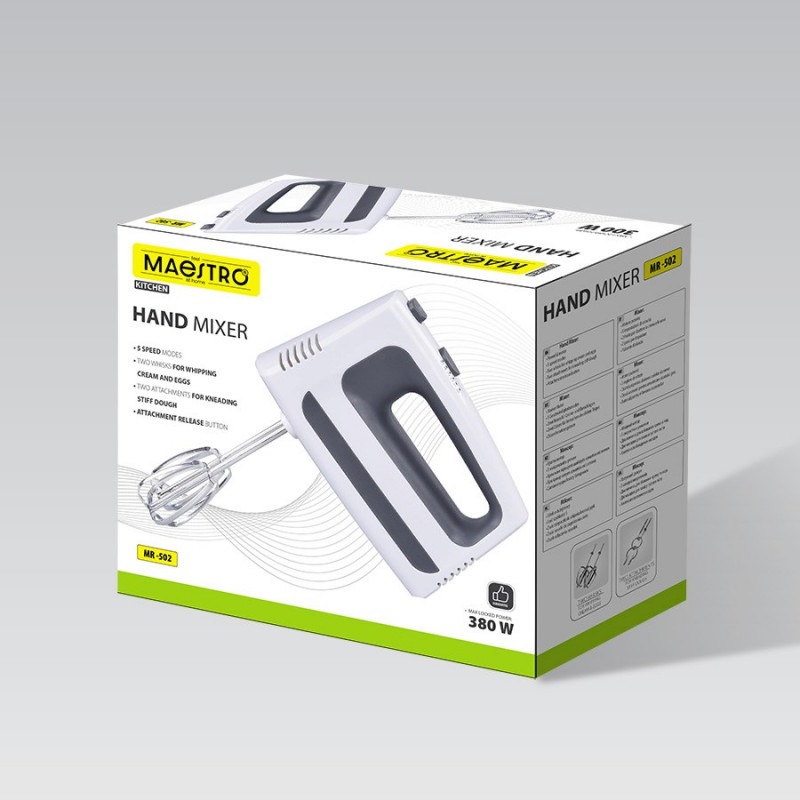 MAESTRO MR-502 käsimikser, 500 W, valge/must