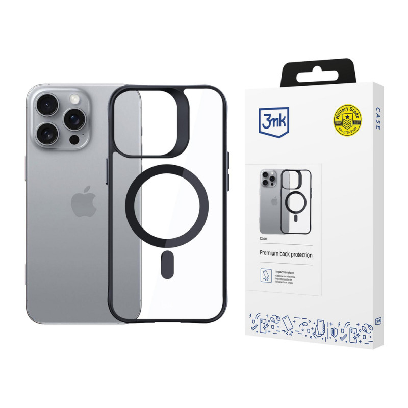 3mk Satin Armor MagCase MagSafe'iga Apple iPhone 16 Pro jaoks, läbipaistev musta raamiga