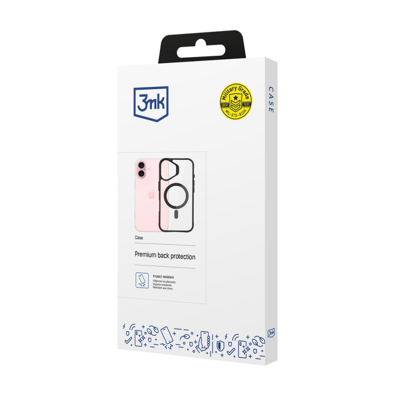 3mk Satin Armor MagCase MagSafe'iga Apple iPhone 16 Plus'ile (W-3SAMaCa-AiP16Plu-0), läbipaistev musta raamiga