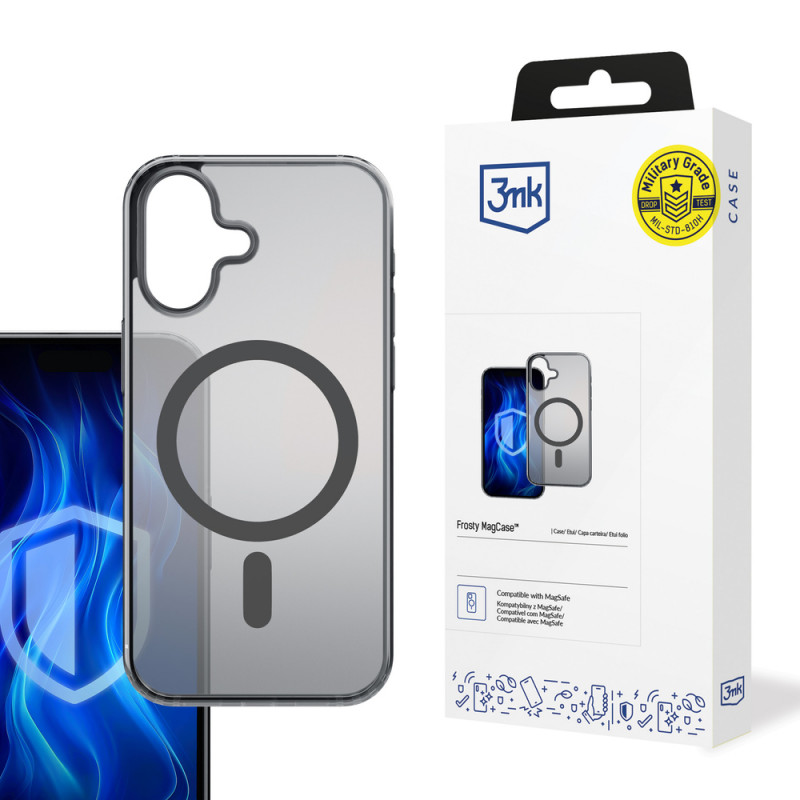3MK Frosty MagCase kaitsekott Apple iPhone 16 jaoks, must