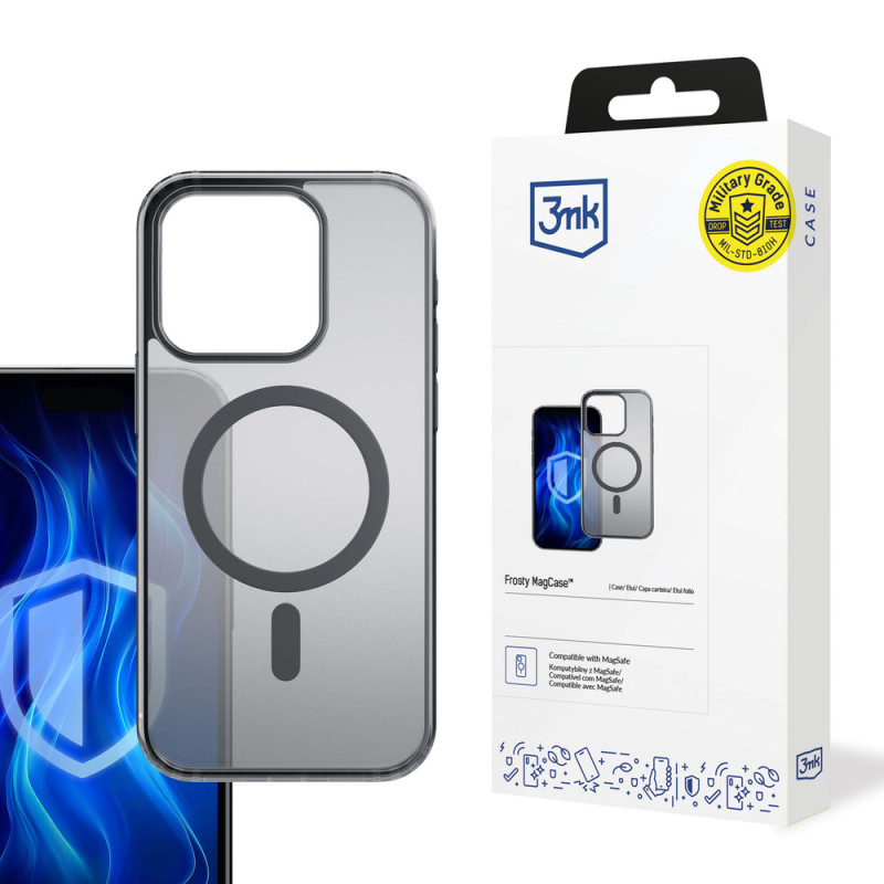 3MK Frosty MagCase kaitsekott Apple iPhone 16 Pro Max-le, must