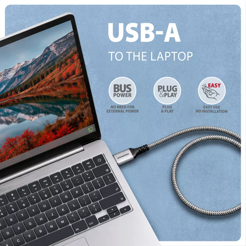 Goobay AXAGON ADE-AM50 USB-A gigabiti Etherneti adapter integreeritud 5 m CAT6 kaabliga, RJ-45