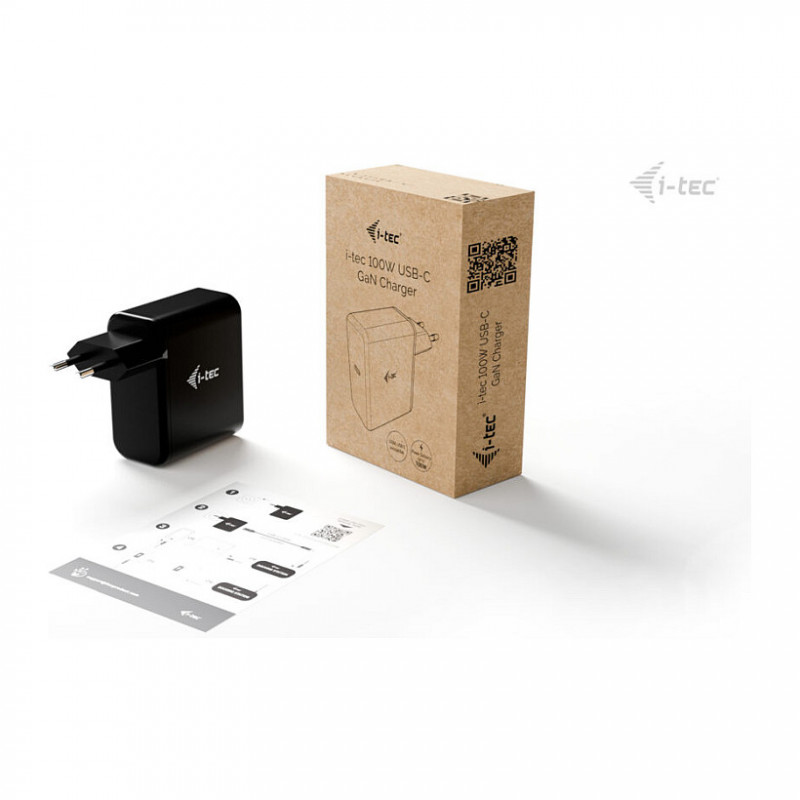 i-tec 100 W USB-C GaN laadija, PD 3.0, 1x USB-C, must