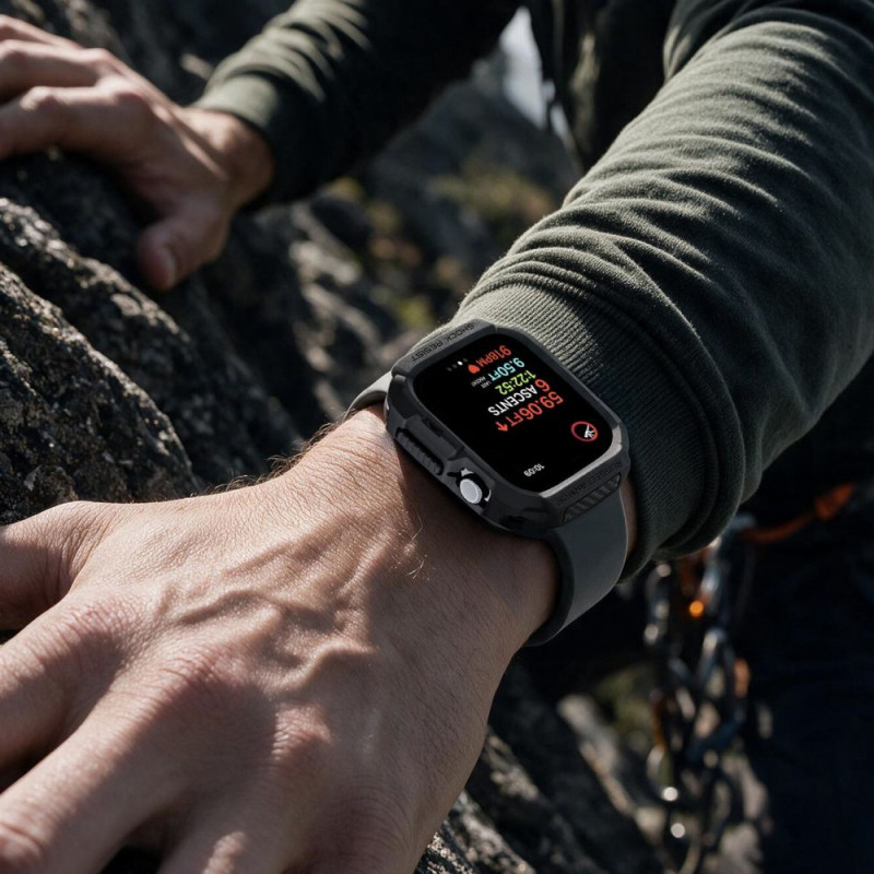 Spigen Rugged Armor ACS11886 ümbris Apple Watch 12 46 mm jaoks, mattmust