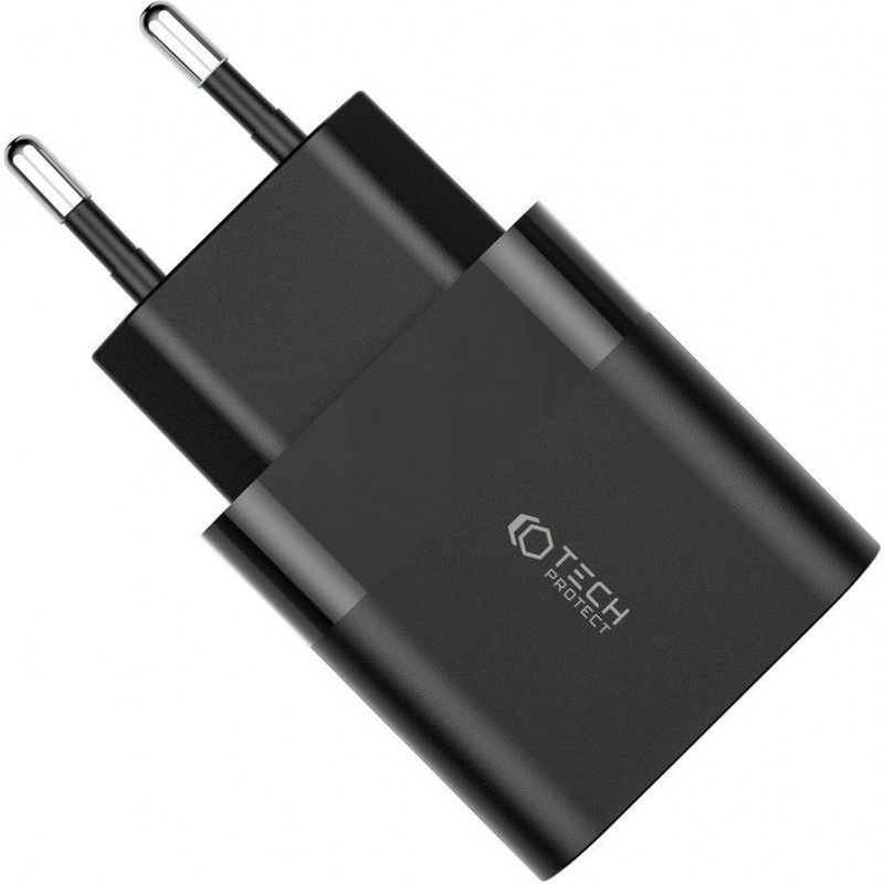 Tech-Protect C30W 2-pordiline seinalaadija, USB-C PD 30W ja USB-A QC 3.0, must