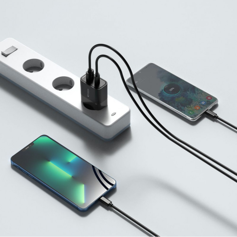 Tech-Protect C30W 2-pordiline seinalaadija, USB-C PD 30W ja USB-A QC 3.0, must