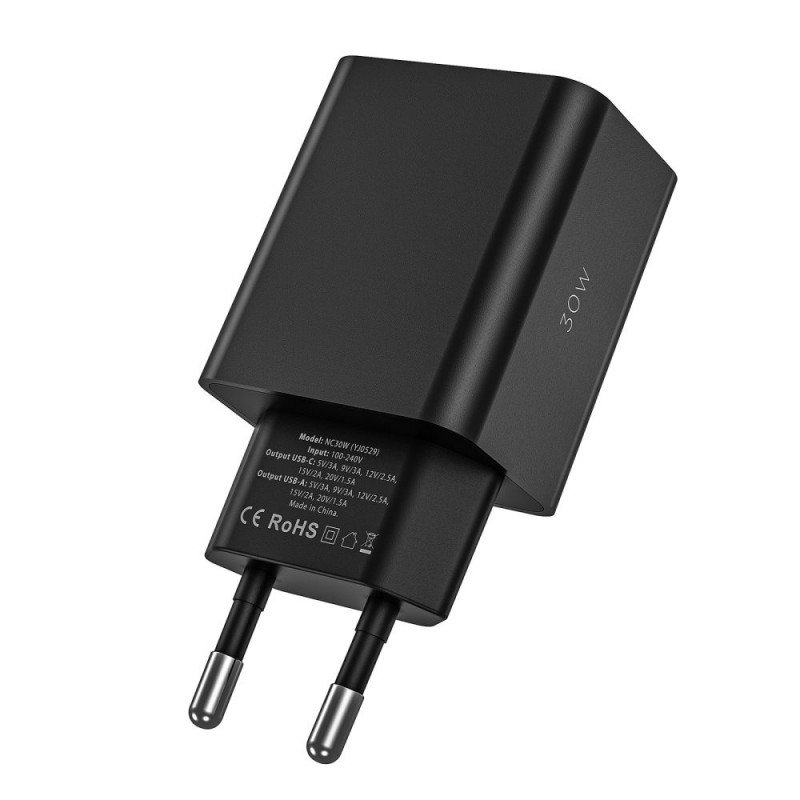 Tech-Protect NC30W 2-pordiline seinalaadija PD 30W QC 3.0, valge