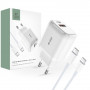Tech-Protect C20W 2-pordiline seinalaadija PD 20W QC 3.0 USB-C kaabliga, valge