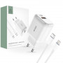 Tech-Protect C20W 2-pordiline seinalaadija PD 20W QC 3.0 Lightning-kaabliga, valge