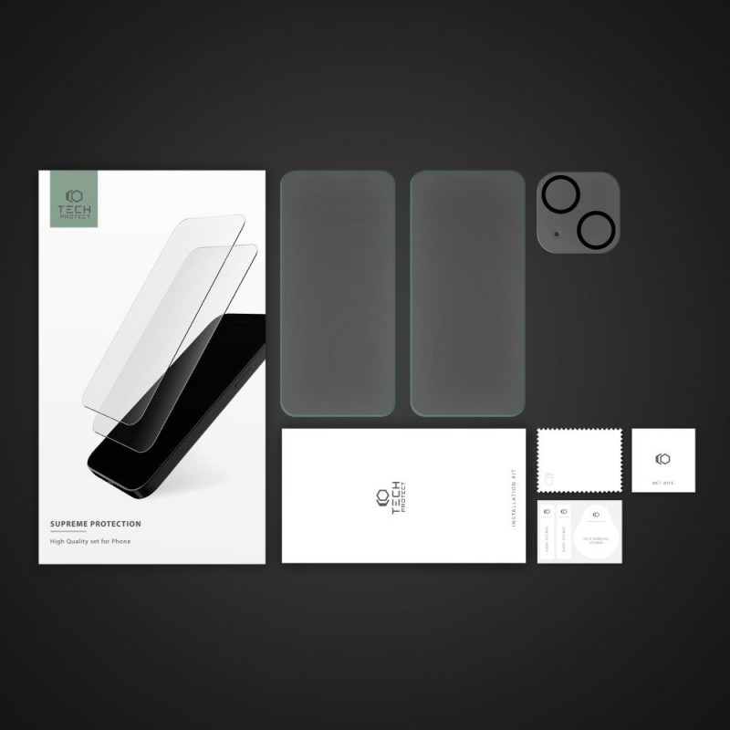Tech-Protect Supreme Set karastatud klaas Apple iPhone 15 jaoks, läbipaistev (2+1 tk)