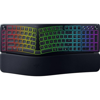 Razer Pro Type Ergo traadita ergonoomiline klaviatuur, poolitatud paigutus, Bluetooth, USB-C, 5 makroklahvi, RGB