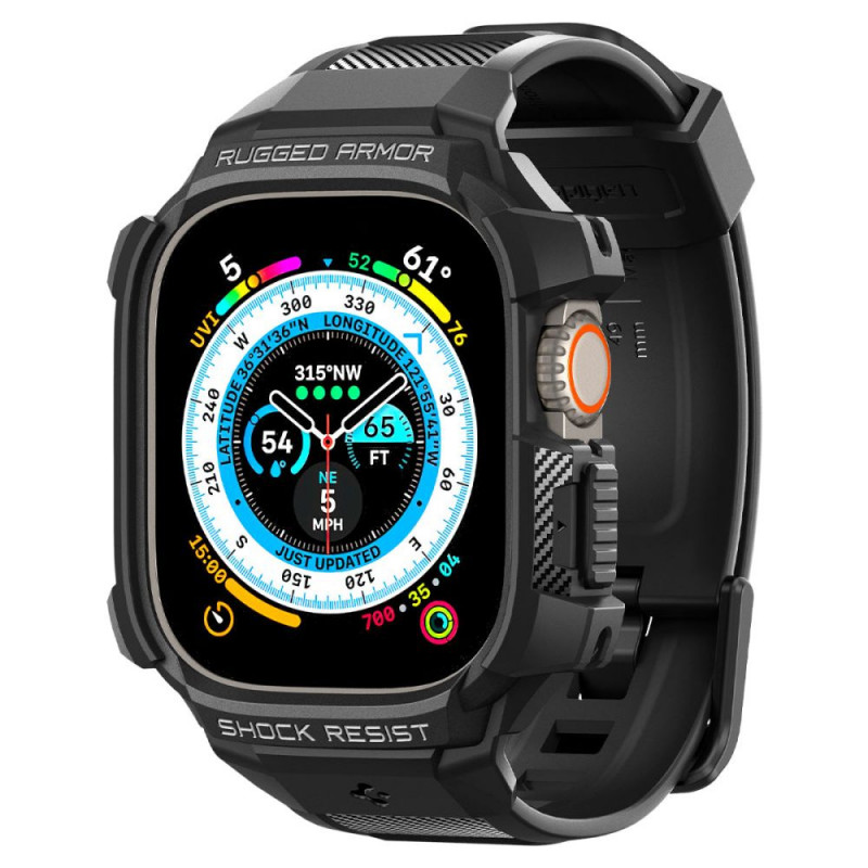 Spigen Rugged Armor Pro rihmaga ümbris Apple Watch Ultra 1 / 2 / 3 49 mm jaoks, must