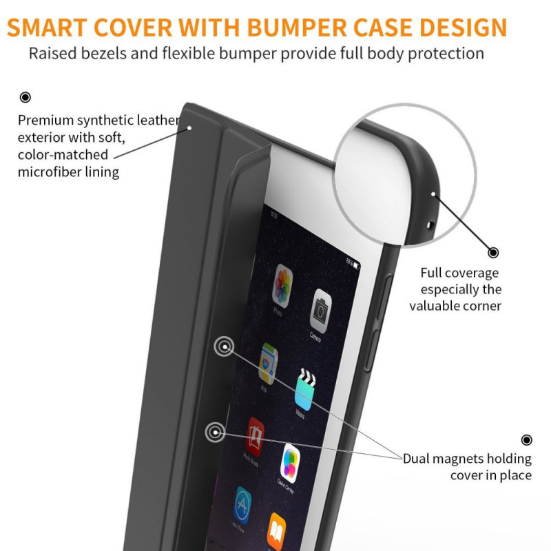 Tech-Protect Smartcase THP770BLK ümbris Apple iPad 9.7 (2017/2018, 5./6. põlvkond) jaoks, must