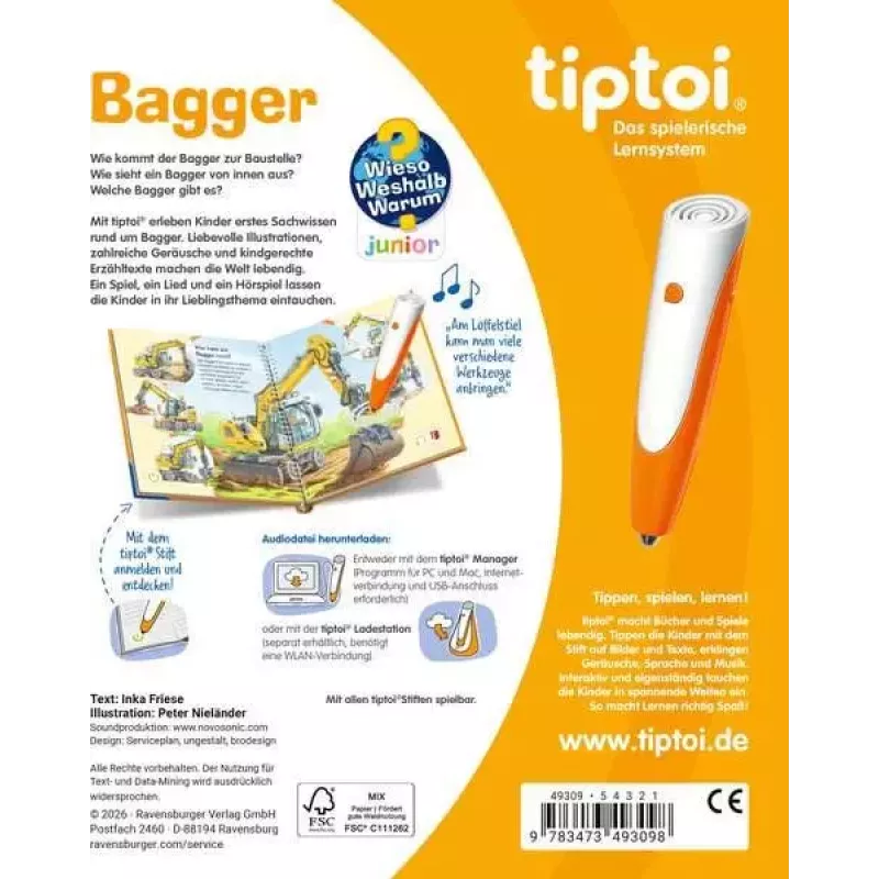 Ravensburger tiptoi Wieso? Weshalb? Warum? Bagger, saksakeelne väljaanne