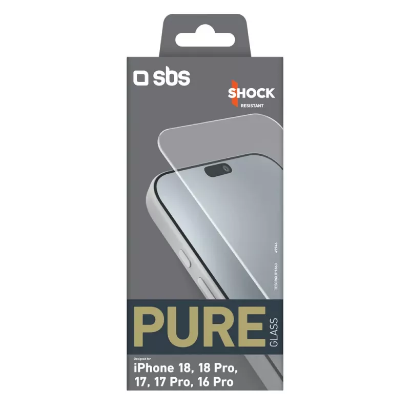 sbs mobile SBS Pure Glass karastatud klaas iPhone 18 / 18 Pro / 17 / 17 Pro / 16 Pro jaoks (1 tk)