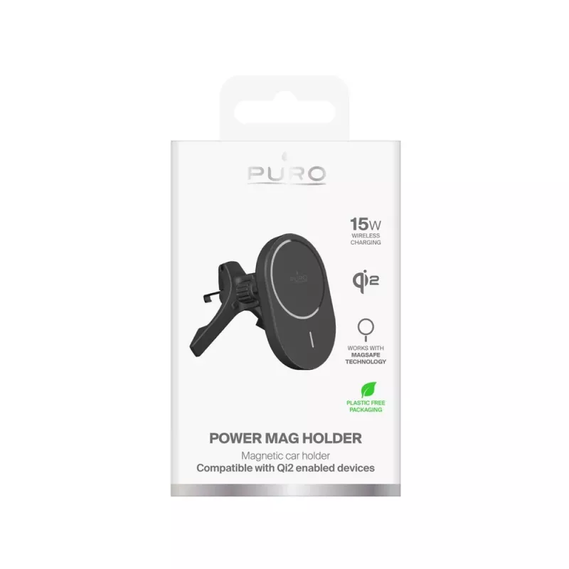 PURO autohoidik Qi2 laadijaga, MagSafe-ühilduv, must