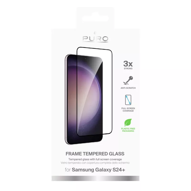 PURO Frame karastatud klaas musta raamiga Samsung Galaxy S25+ / S24+ jaoks