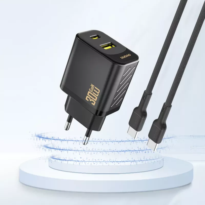 Dudao A27TEU PD 30W GaN seinalaadija, USB-A + USB-C, must