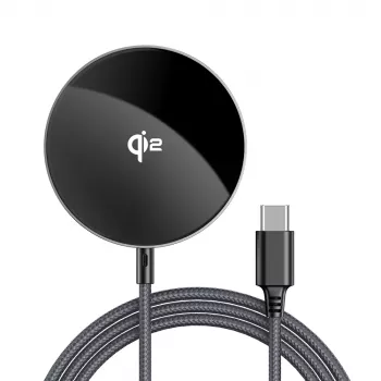 Acefast E24 Qi2 15W magnetiline juhtmevaba laadija 1,2 m USB-C kaabliga, must