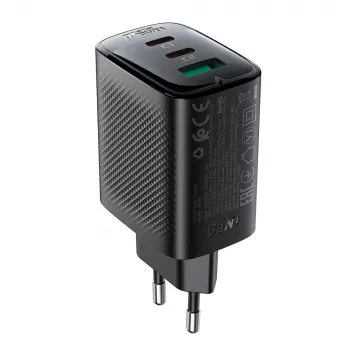 Acefast A108 GaN PD 67W seinalaadija, 2x USB-C, 1x USB-A, must