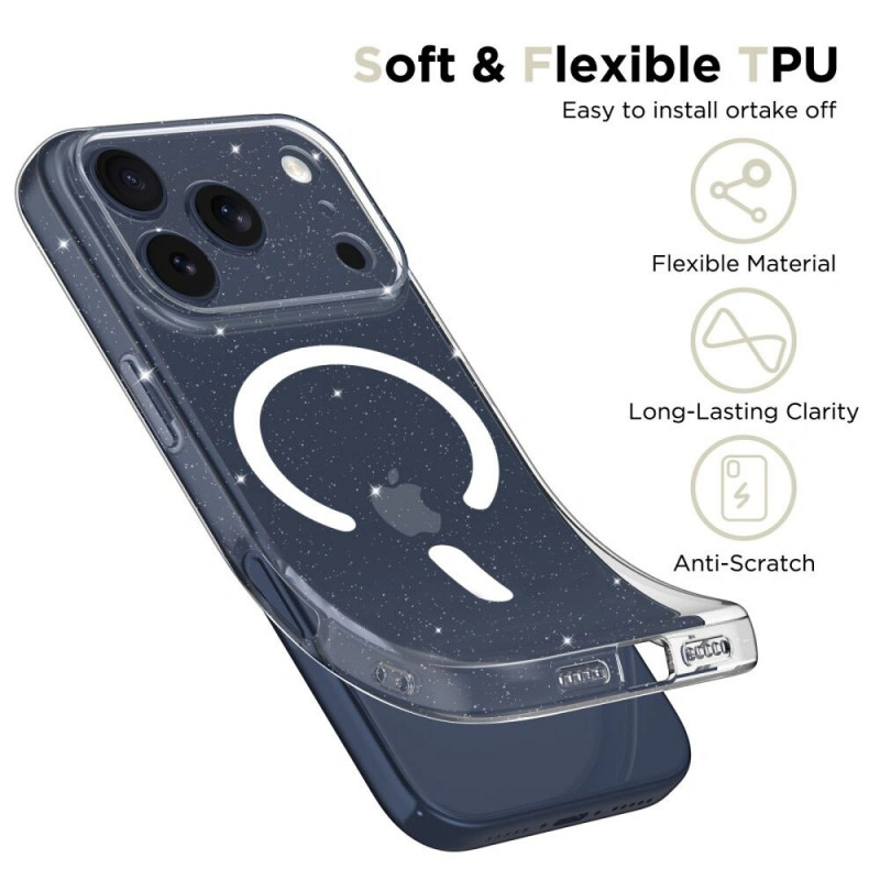 Tech-Protect FlexAir MagSafe ümbris Apple iPhone 17 Pro Max-le, läbipaistev sädelusega