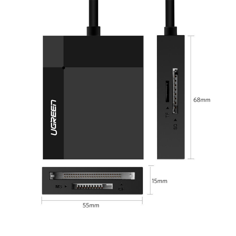 Ugreen CR125 USB 3.0 kaardilugeja, SD / microSD / CF / MS, must