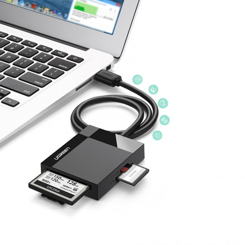 Ugreen CR125 USB 3.0 kaardilugeja, SD / microSD / CF / MS, must