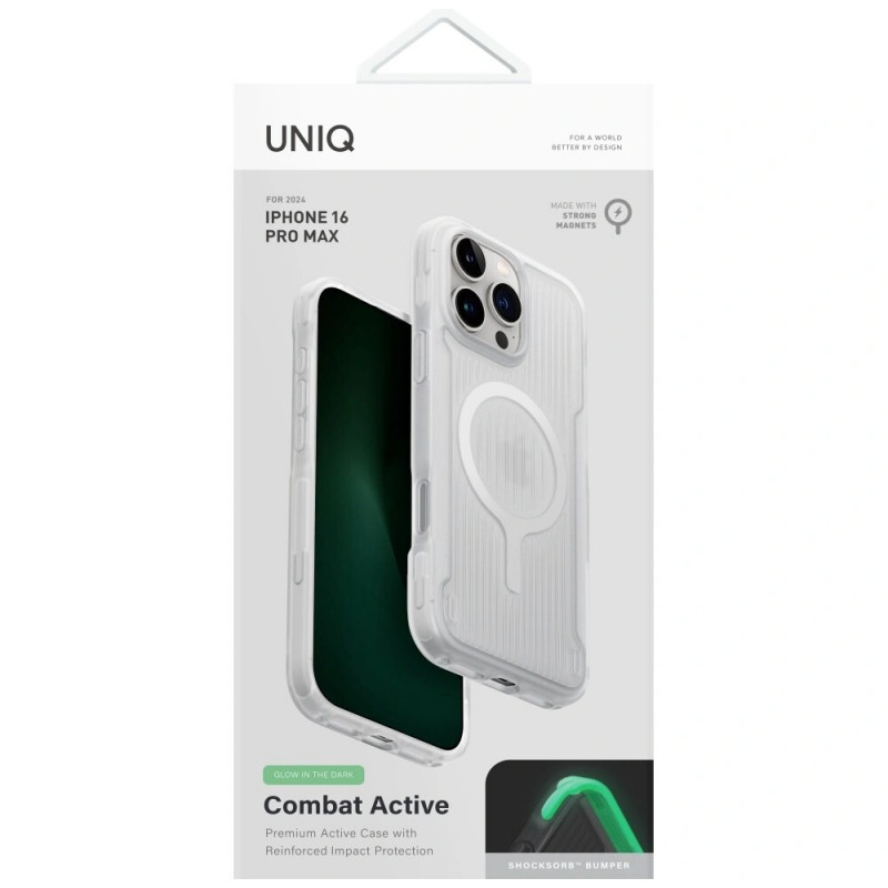 UNIQ Combat Active kaitseümbris Apple iPhone 16 Pro Max-le, Magclick laadimine, lume white
