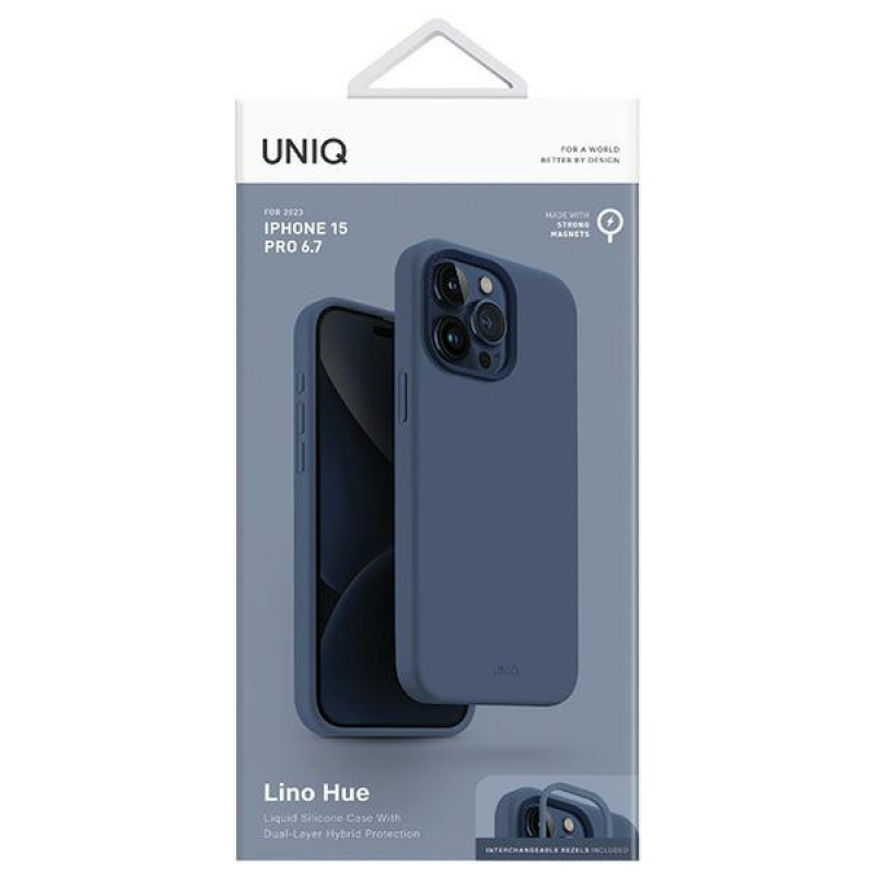 UNIQ Lino Hue ümbris Apple iPhone 15 Pro Max-le, MagClick Charging, tumesinine