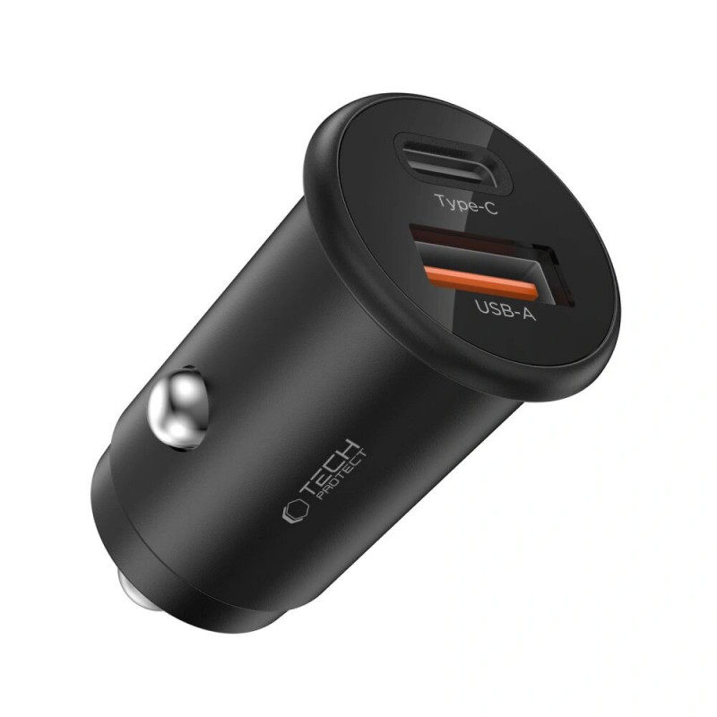 Tech-Protect CC02 2-pordiline autolaadija USB-A / USB-C, PD 35W / QC 3.0, must (THP4079)