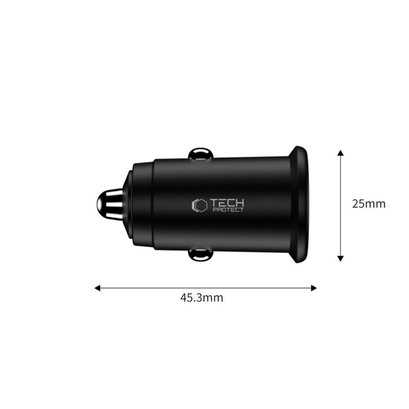 Tech-Protect CC02 2-pordiline autolaadija USB-A / USB-C, PD 35W / QC 3.0, must (THP4079)