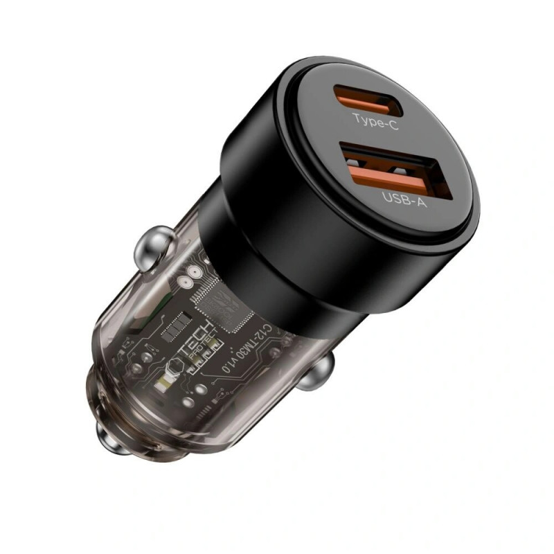 Tech-Protect CC03 2-pordiline autolaadija USB-A / USB-C, PD 75W, must