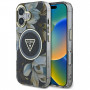 Guess Glitter Flowers Triangle Buttons MagSafe ümbris Apple iPhone 16-le, must