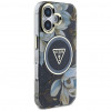 Guess Glitter Flowers Triangle Buttons MagSafe ümbris Apple iPhone 16-le, must