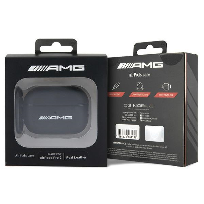 Mercedes-AMG AMAP2SLWK Leather Big Logo ümbris Apple AirPods Pro 2 (2022/2023) kõrvaklappidele, must, valge logo