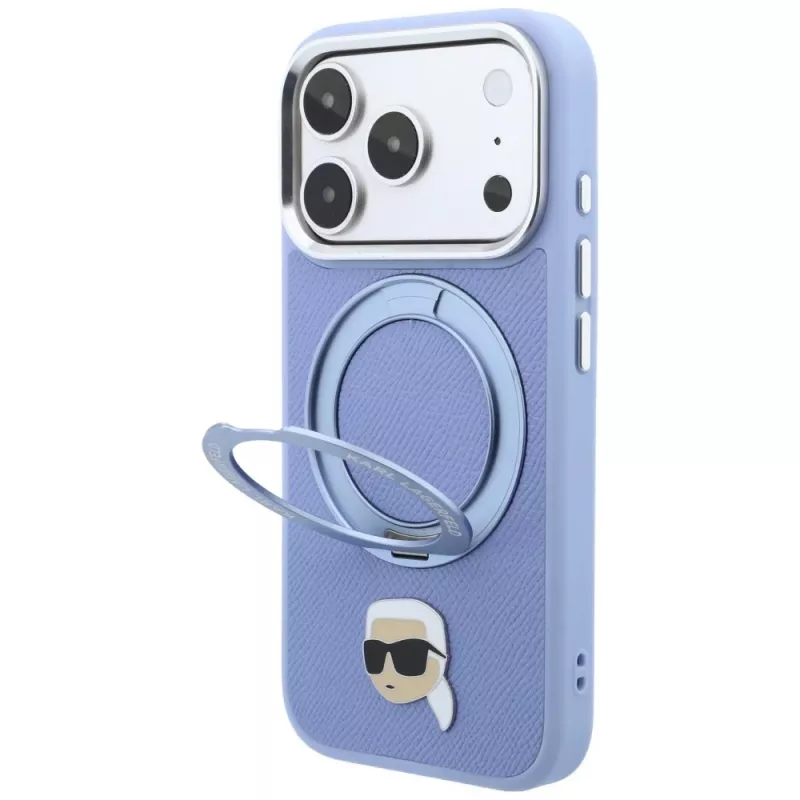 Karl Lagerfeld with Ring Stand 360 Karl Head Pin MagSafe kate Apple iPhone 18 Pro Max / 17 Pro Max jaoks, helesinine (KF003238)