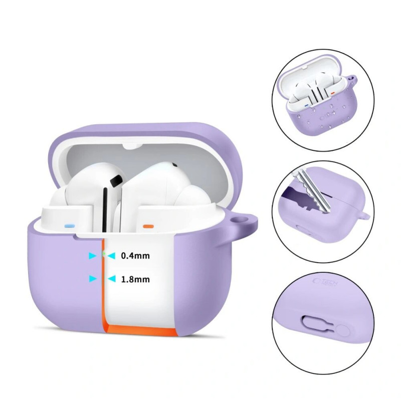 Tech-Protect silikoonkate konksuga Samsung Galaxy Buds 3 / 3 FE / 3 Pro jaoks, lavendel