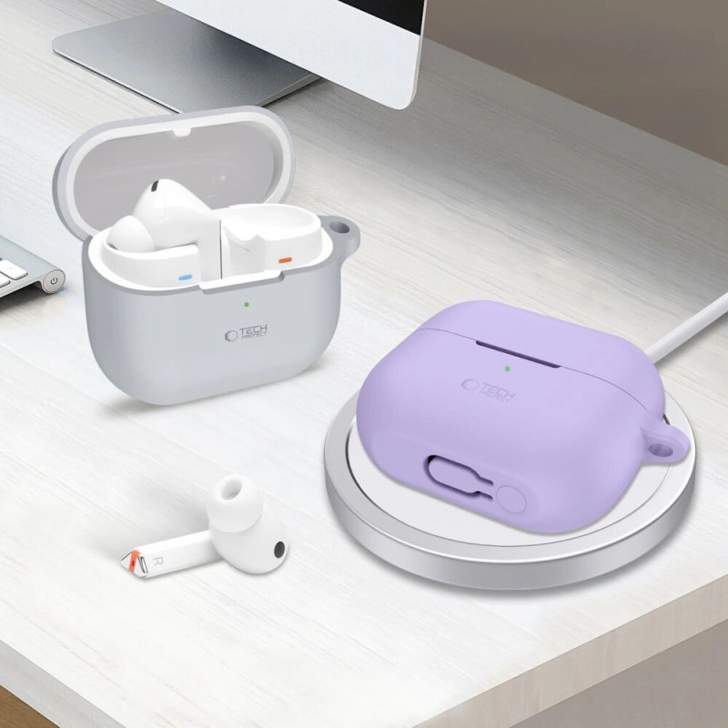 Tech-Protect silikoonkate konksuga Samsung Galaxy Buds 3 / 3 FE / 3 Pro jaoks, lavendel