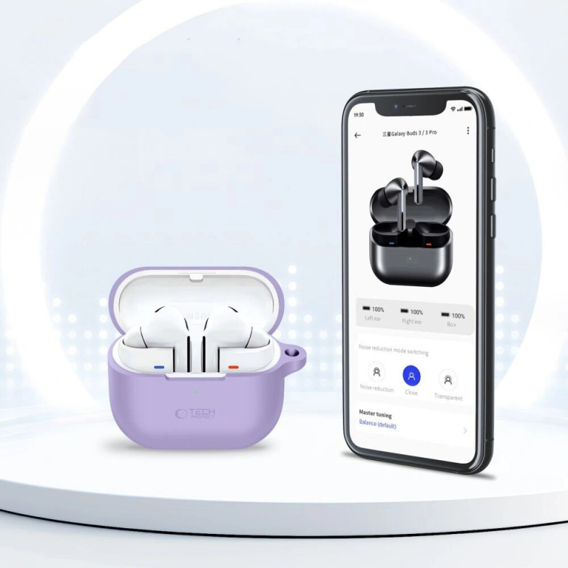 Tech-Protect silikoonkate konksuga Samsung Galaxy Buds 3 / 3 FE / 3 Pro jaoks, lavendel