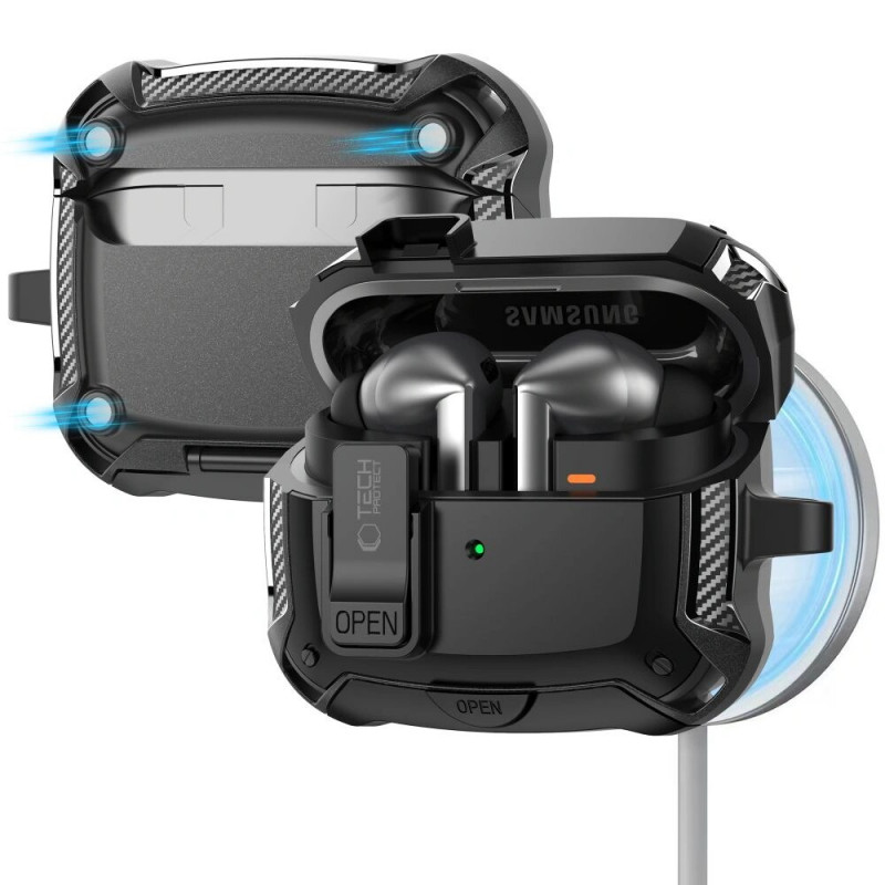 Tech-Protect Carbonox MagSafe ümbris THP4736 Samsung Galaxy Buds 3 / 3 FE / 3 Pro jaoks, must
