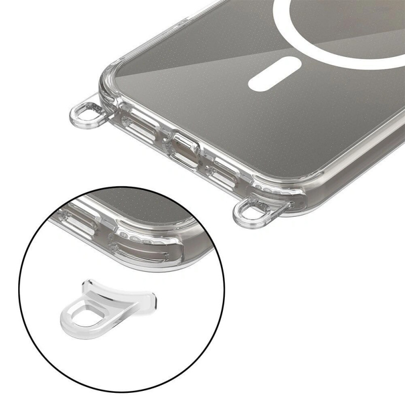 Tech-Protect FlexAir Chain MagSafe kaitsekott Apple iPhone 16-le, läbipaistev, halli ja roosa kaelarihmaga