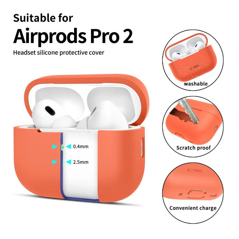 Tech-Protect silikoonkate Apple AirPods Pro 1/2 jaoks, neoonoranž