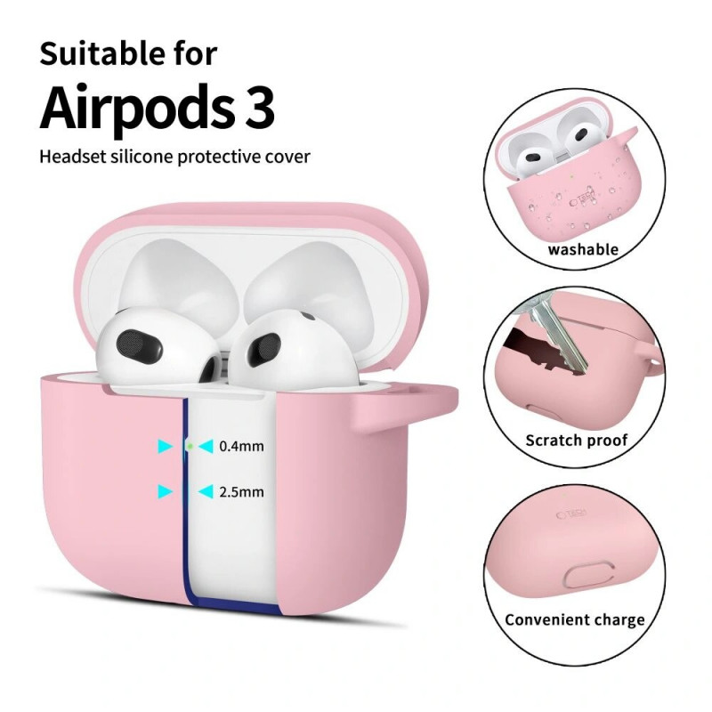 Tech-Protect Silicone Hook silikoonkate Apple AirPods 3-le karabiiniga, Dusty Pink