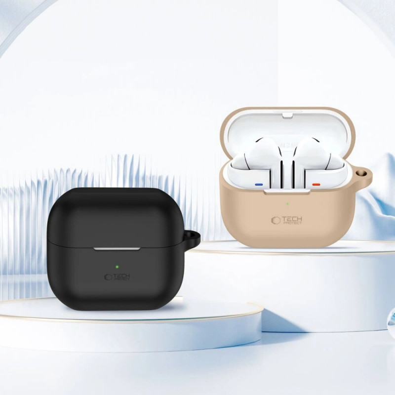 Tech-Protect silikoonkate konksuga Samsung Galaxy Buds 3 / 3 Pro jaoks, Cafe Latte