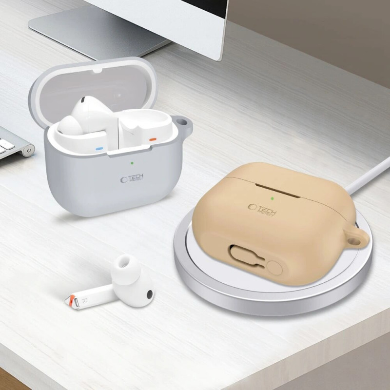 Tech-Protect silikoonkate konksuga Samsung Galaxy Buds 3 / 3 Pro jaoks, Cafe Latte