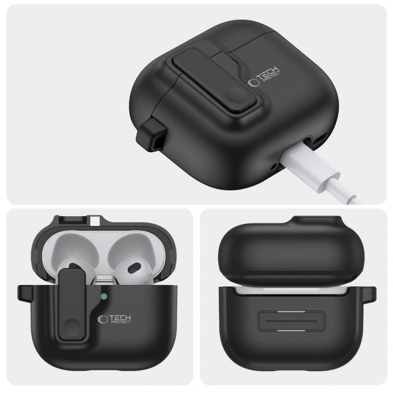 Tech-Protect õhuke konksuga ümbris Apple AirPods 4 jaoks, must