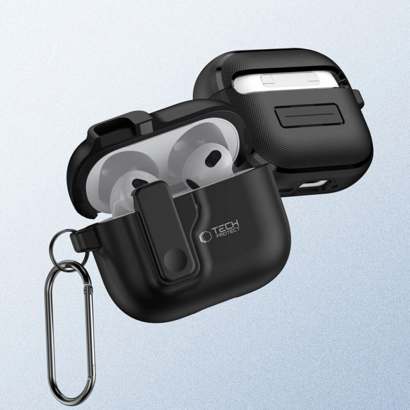 Tech-Protect õhuke konksuga ümbris Apple AirPods 4 jaoks, must