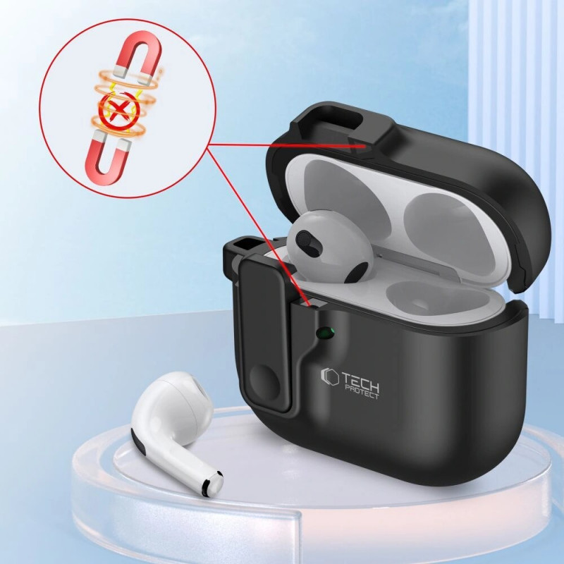 Tech-Protect õhuke konksuga ümbris Apple AirPods 4 jaoks, must