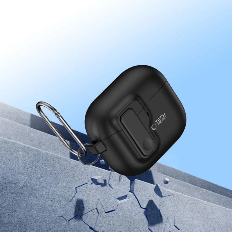 Tech-Protect õhuke konksuga ümbris Apple AirPods 4 jaoks, must