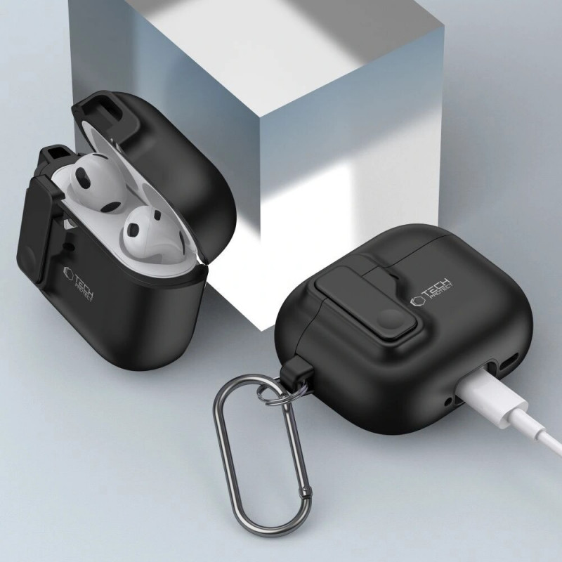 Tech-Protect õhuke konksuga ümbris Apple AirPods 4 jaoks, must